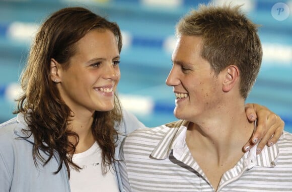 Laure Manaudou et son ex Pierre Henri lors des championnats de France à Tours, le 14 mai 2006