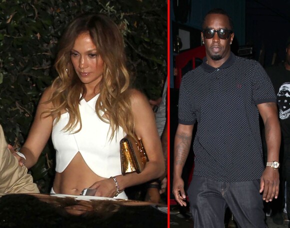 Jennifer Lopez et Sean Combs (P. Diddy) sortent du nightclub Hooray Henry à West Hollywood, le 9 octobre 2014
