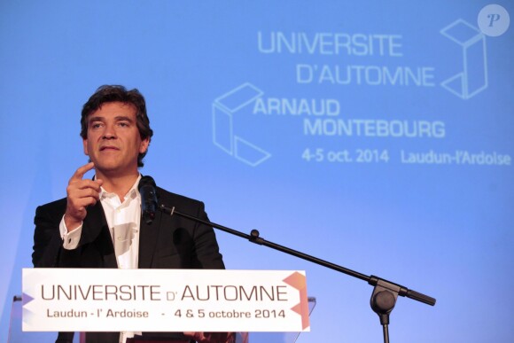 Arnaud Montebourg lors de la deuxième journée de son Université de rentrée à Laudun-l'Ardoise dans le Gard, le 5 octobre 2014