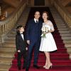 Exclusif - Michel Ferracci, son fils Maël, 8 ans, et son épouse Emilie Dequenne - Mariage de Michel Ferracci et Emilie Dequenne à la mairie du 10e arrondissement, le samedi 11 octobre 2014 à Paris