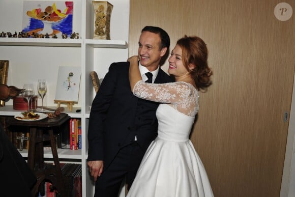 Exclusif - Emilie Dequenne et son époux Michel Ferracci - Cocktail dînatoire lors de la soirée du mariage de Michel Ferracci et Emilie Dequenne le samedi 11 octobre 2014, dans un loft du 10e arrondissement, à Paris.
