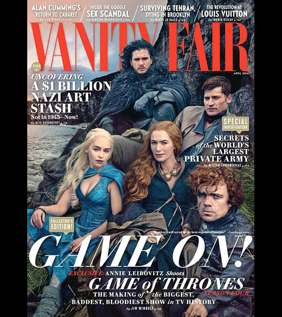 Les stars de "Game of Thrones" - Peter dinklage, Lena Headey, Kit Harington, Emilia clarke et Nikolaj coster Waldau - en couverture du magazine américain "Vanity Fair", avril 2014.