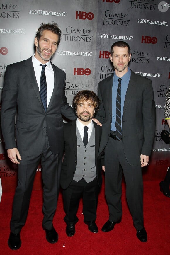 David Benioff, Peter Dinklage et D.B. Weiss - Première de la saison 4 de "Game of Thrones" à New York, le 18 mars 2014.