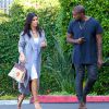 Kim Kardashian, Kanye West et Kris Jenner se rendent à leur bureau à Woodland Hills. Kim porte fièrement le sac Hermès peint à la main par sa fille North pour son anniversaire! Le 10 novembre 2014