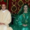Le prince Moulay Rachid du Maroc et la princesse Lalla Oum Keltoum (née Boufares) lors de leur mariage le 13 novembre 2014 au palais royal de Rabat.