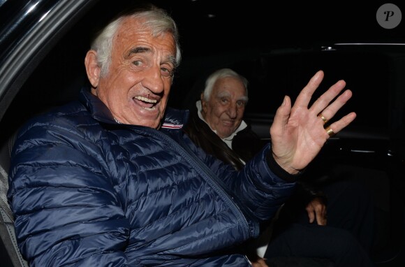 Exclusif - Jean-Paul Belmondo, Charles Gérard - Dîner en l'honneur de Jean-Paul Belmondo durant la Guinguette de Régine au Chalet La Bodega à Paris, le 14 novembre 2014.