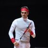 Roger Federer lors de l'entraînement de l'équipe de Suisse avant la finale de la Coupe Davis au stade Pierre-Mauroy de Lille, le 19 novembre 2014