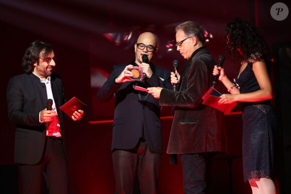 André Manoukian, Pascal Obispo, Aïda Touihri - Les Grands Prix de La Sacem 2014 à l'Olympia à Paris le 24 novembre 2014.