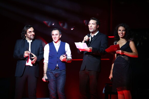 André Manoukian, Elie Semoun, Nicolas Bedos, Aïda Touihri - Les Grands Prix de La Sacem 2014 à l'Olympia à Paris le 24 novembre 2014.