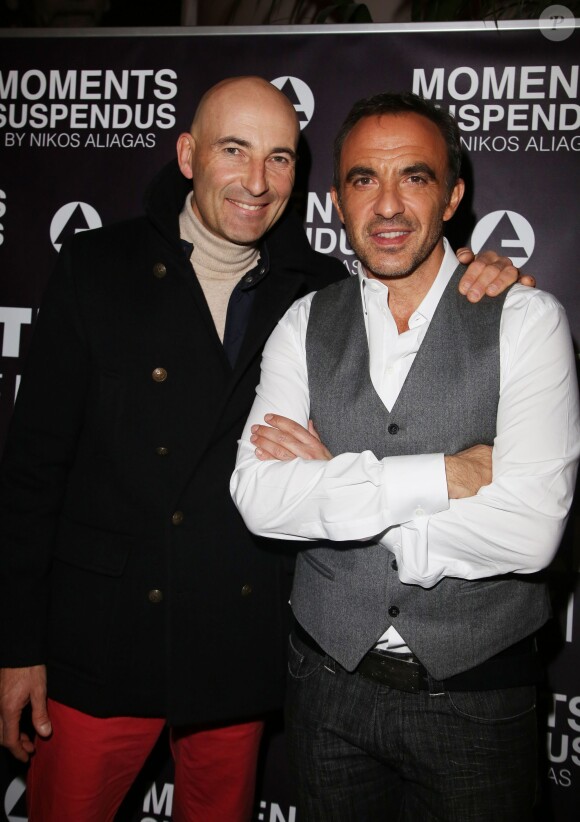 Exclusif - Nikos Aliagas et Nicolas Canteloup - Vernissage de l'exposition "Moments Suspendus" de Nikos Aliagas à l'Atlantis TV à Boulogne-Billancourt, le 3 décembre 2014.