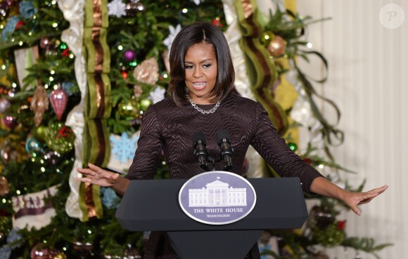 Michelle Obama a reçu des familles de militaires au sein de la Maison Blanche, pour découvrir les décorations de Noël, le 3 décembre 2014