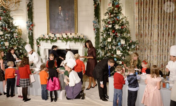 Michelle Obama a reçu des familles de militaires à la Maison Blanche, pour découvrir les décorations de Noël, le 3 décembre 2014