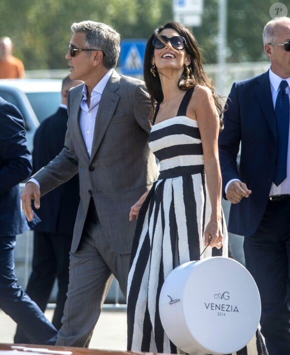 George Clooney et sa fiancée Amal Alamuddin arrivent à Venise le 26 septembre 2014. Ils vont célébrer leur mariage !