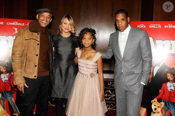 Will Smith, Cameron Diaz, Quveznhané Wallis et Jay Z à la première du film "Annie'" à New York, le 7 décembre 2014.