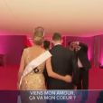 La belle Camille Cerf lors du dîner de gala de Miss France 2015, le soir de l'élection, le 6 décembre dernier. Elle retrouve l'espace de quelques secondes son chéri Maxime. Images diffusées dans le magazine "Sept à huit" sur TF1. Le 14 décembre 2014.