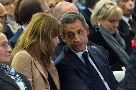 Bernadette Chirac, Carla Bruni-Sarkozy et Nicolas Sarkozy - Réunion publique de Nicolas Sarkozy, candidat à la présidence de l'UMP, à Paris le 7 novembre 2014.
