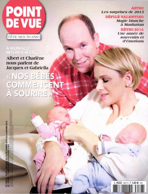 "Albert et Charlene nous parlent de Jacques et Gabriella" : un entretien exclusif du magazine Point de Vue (édition du 31 décembre 2014) à l'occasion de la naissance des jumeaux princiers à Monaco.