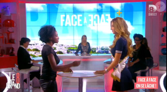 Camille Cerf, invitée du Grand 8 sur D8, le lundi 5 janvier 2015, répond aux questions d'Hapsatou Sy