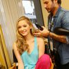 Greer Grammer, Miss Golden Globe 2015, en pleine préparation avant la cérémonie des Golden Globe, dans une suite du Beverly Hilton de Los Angeles, le 11 janvier 2015