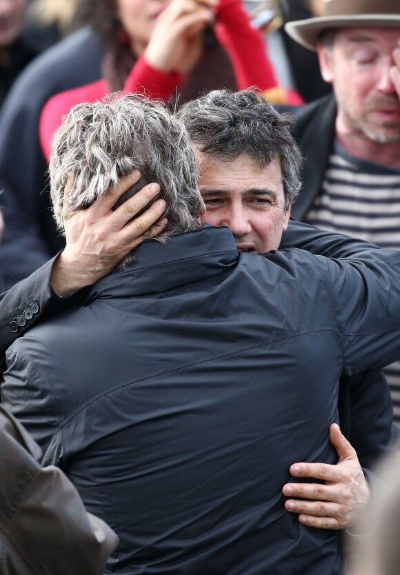 Patrick Pelloux - Sorties des obsèques du dessinateur Charb (Stéphane Charbonnier) au parc des expositions à Pontoise (Val-d'Oise), le 16 janvier 2015. Il fait partie des 12 personnes tuées lors de l'attaque terroriste au siège de Charlie Hebdo, le 7 janvier 2015.