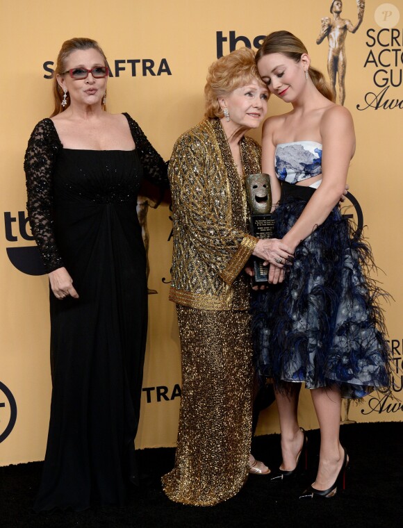 Debbie Reynolds et sa fille Carrie Fisher à la 21e cérémonie des Screen Actors Guild Awards remis au Shrine Auditorium à Los Angeles, le 25 janvier 2015.