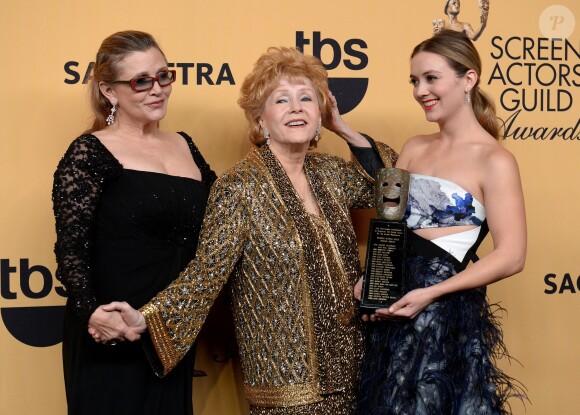 Debbie Reynolds et Carrie Fisher à la 21e cérémonie des Screen Actors Guild Awards remis au Shrine Auditorium à Los Angeles, le 25 janvier 2015.