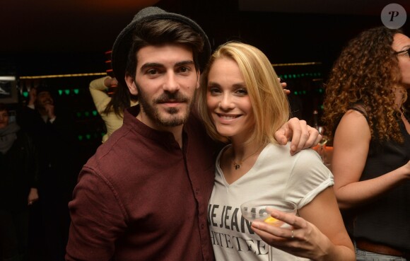 Exclusif - Joy Esther (Nos chers voisins sur TF1) et son compagnon Andrea Condorelli à la Gioia à Paris le 14 janvier 2015.