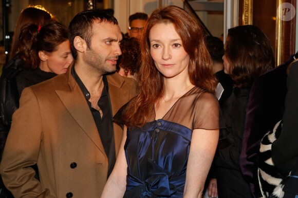 Audrey Marnay et son fiancé Virgile Bramly assistent au défilé Alexis Mabille haute couture printemps-été 2015 à la Fondation Mona Bismarck. Paris, le 26 janvier 2015.
