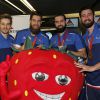 Xavier Barachet, Luka Karabatic, Igor Anic et Cyril Dumoulin - Les joueurs de l'équipe de France de Handball (5 fois champions du monde) arrivent à l'aéroport de Roissy-Charles-de-Gaulle, le 2 février 2015. 