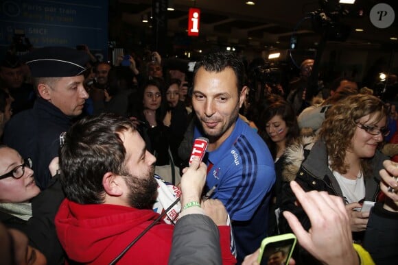 Jérôme Fernandez - Les joueurs de l'équipe de France de Handball (5 fois champions du monde) arrivent à l'aéroport de Roissy-Charles-de-Gaulle, le 2 février 2015.