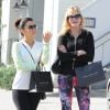 Eva Longoria et Melanie Griffith passent la journée ensemble à Beverly Hills, le 3 février 2015. Elles sont d'abord allées faire du shopping avant d'aller déjeuner au restaurant "Gracias Madre".  