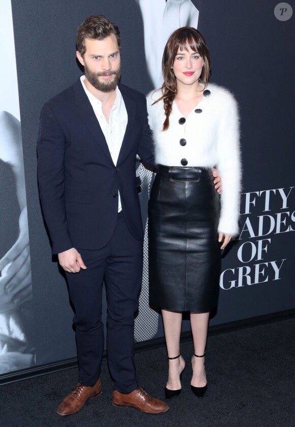 Dakota Johnson, Jamie Dornan - Projection du film "50 nuances de Grey" à New York, le 6 février 2015.