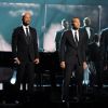 Common et John Legend sur la scène des Grammy Awards au Stales Center à Los Angeles, le 8 février 2015.