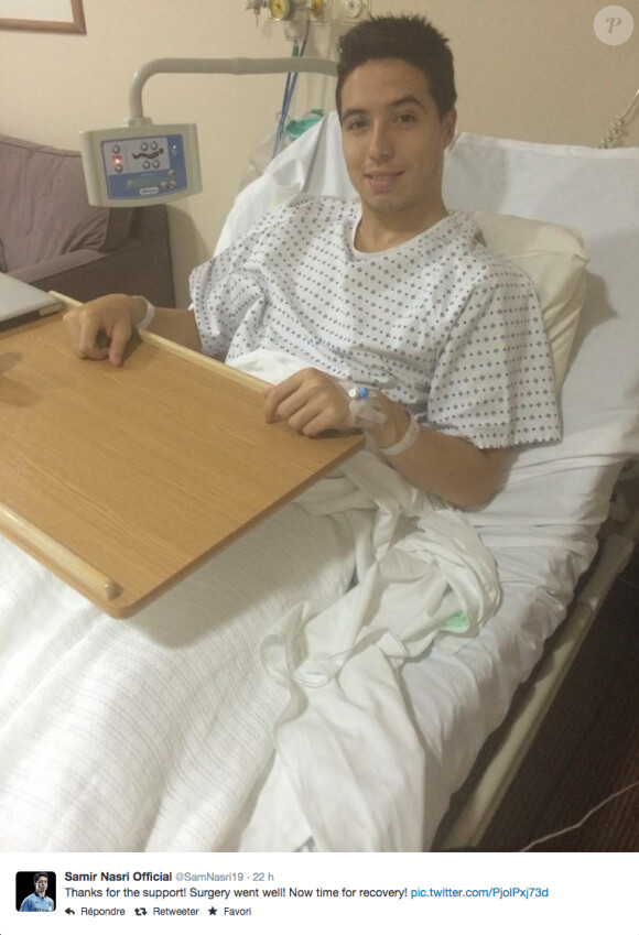 Samir Nasri après son opération à l'aine le 27 septembre 2014. 