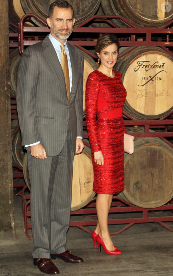Letizia et Felipe VI d'Espagne célébraient le 13 février 2015 les cent ans de Freixenet, prestigieuse marque de cava (vin effervescent), au siège de la société dans le village catalan de Sant Sadurní d'Anoia.