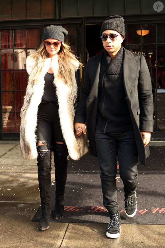 Chrissy Teigen et John Legend quittent l'hôtel The Bowery à New York. Le 17 février 2015.