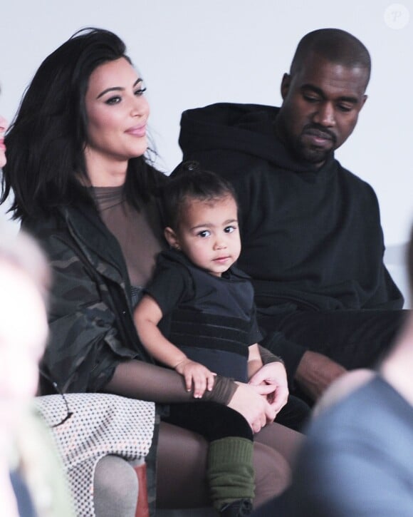 Kim Kardasian, Kanye et North West à la présentation de la collection YEEZI SEASON 1 (Kanye West x adidas Originals) à New York. Le 12 février 2015.