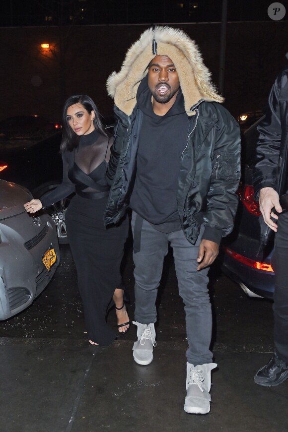 Kim Kardashian et son mari Kanye West vont dîner au restaurant pour la Saint-Valentin à New York, le 14 février 2015.  
