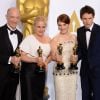 J.K. Simmons, Patricia Arquette, Julianne Moore et Eddie Redmayne - Press Room lors de la 87e cérémonie des Oscars à Hollywood, le 22 février 2015.