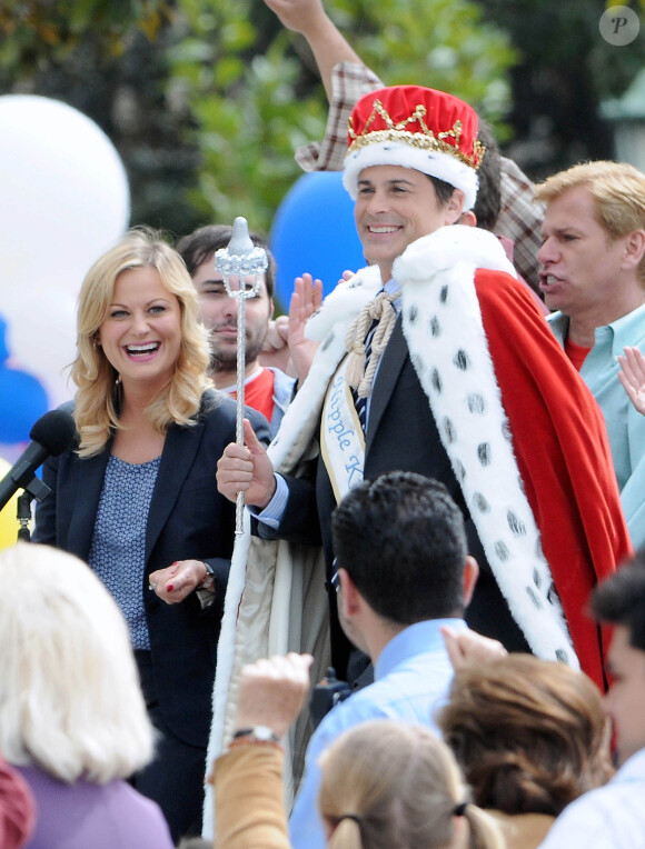 Amy Poehler et Rob Lowe à Los Angeles, le 6 mars 2013, sur le tournage de Parks and Recreation