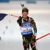 Marie Habert-Dorin après sa victoire en poursuite lors des Championnats du monde de biathlon à Kontiolahti en Finlande, le 8 mars 2015