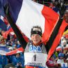 Marie Habert-Dorin après sa victoire en poursuite lors des Championnats du monde de biathlon à Kontiolahti en Finlande, le 8 mars 2015