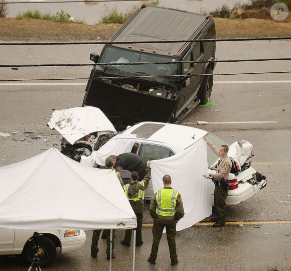 Vue de l'accident de voiture de Bruce Jenner à Los Angeles, le 7 février 2015