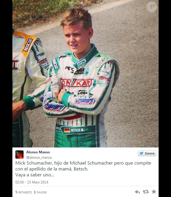 Mick Junior, le fils de Michael Schumacher, photo publiée sur le compte Twitter d'Alonso Manso