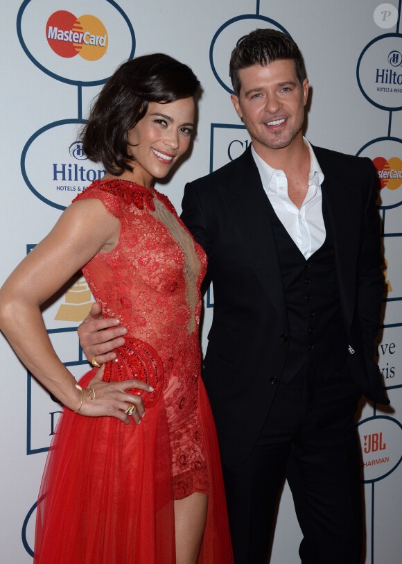 Paula Patton et Robin Thicke lors de la soirée Pre-GRAMMY Gala and Salute to Industry Icons honoring Lucian Grainge au Beverly Hilton de Los Angeles, le 25 janvier 2014