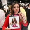 Miss Univers 2014, Paulina Vega a présenté sa ligne de produits de beauté pour les cheveux "Style Illuminate" dans la boutique Saga Cosmetics à Nice, le 19 mars 2015.