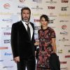 Eric Cantona et sa femme Rachida Brakni a la ceremonie du 'Golden Foot Award' a Monaco le 17 Avril 2012. 
