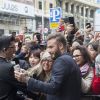 David Beckham arrive au magasin H&M sur la rue Gran Vía à Madrid, pour le lancement de la collection Modern Essentials d'H&M. Madrid, le 20 mars 2015.