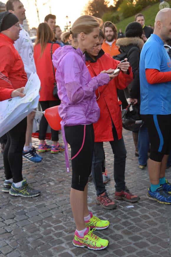Exclusif - La belle Sylvie Tellier lors du "Jogging Break" au profit de Mécénat Chirurgie Cardiaque à Montmartre à Paris, le 31 mars 2015