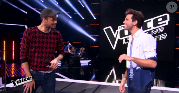 Jacques Rivet et Mika dans The Voice 4, le 28 mars 2015.